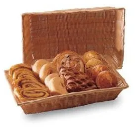 Brödkorg, rektangulär, ljusbrunt plastflät, 41x28x8 cm