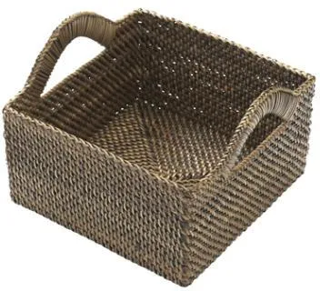 Brödkorg Bastian, kvadratisk, ljus/mörk nitoflät, 18x18xH9,5 cm